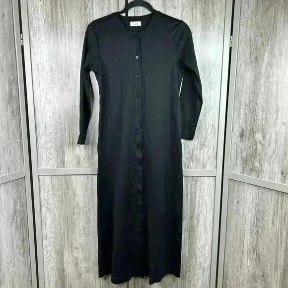 AYR Dress Maxi Button Front Black Color Stretch Pim Cotton Sz S - Picture 1 of 8